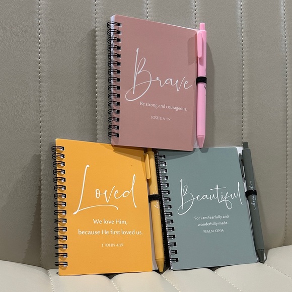 Bible Verse Notebook Trio & Pens  Loved - John Brave - Joshua Created - Genesis - Picture 2 of 13